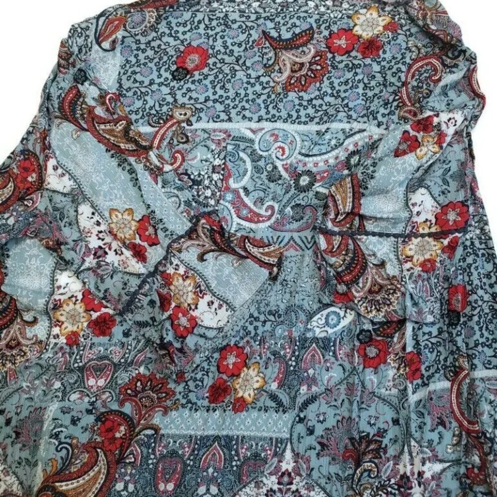 Womens Floral Print Long Sleeve Kimono Jacket Knox Rose Salt Marsh Blue Size S - Picture 4 of 6
